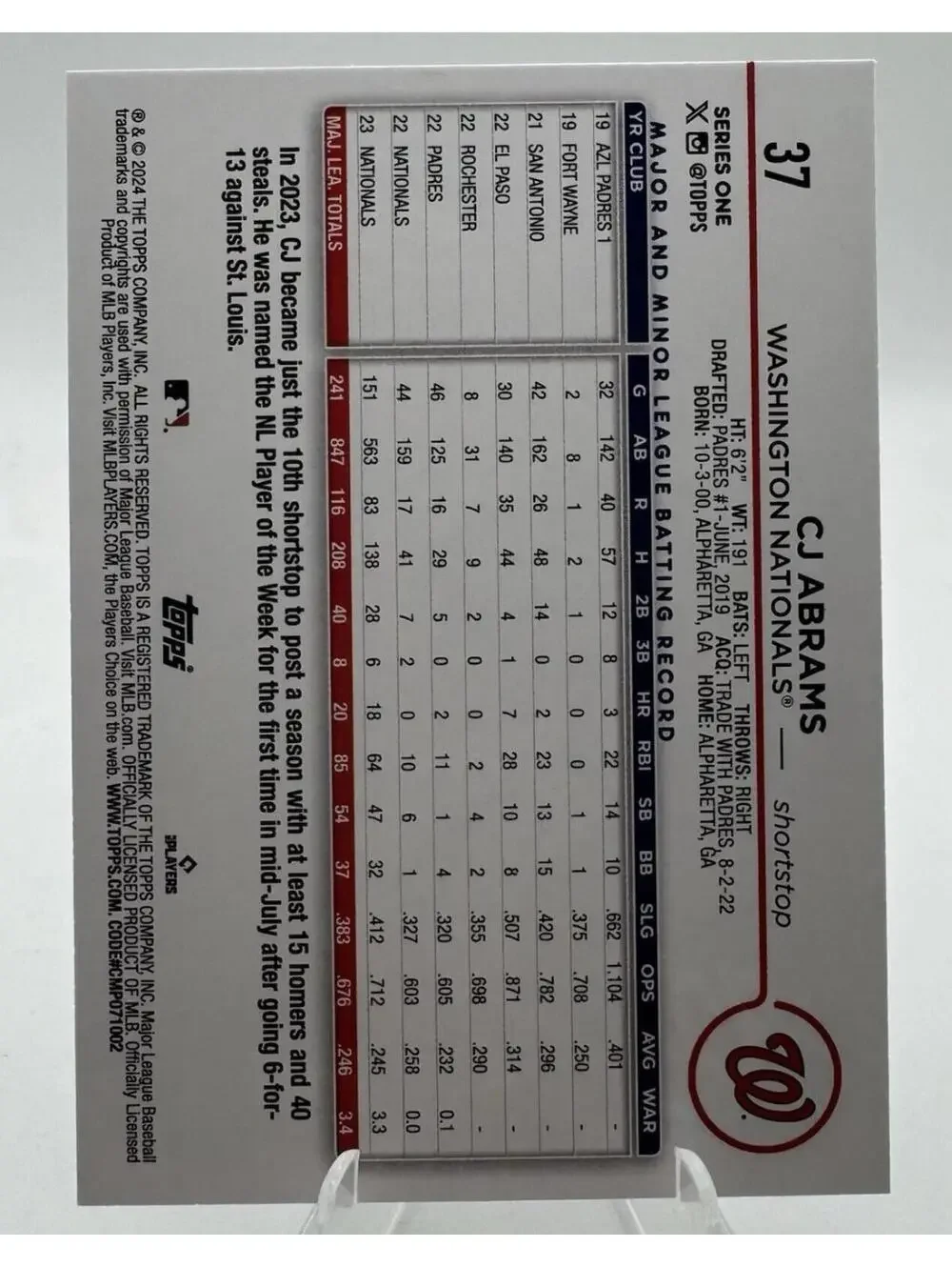 2024 Topps CJ Abrams #37 Washington Nationals